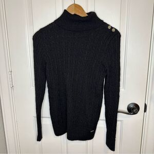 Superdry Black Croyde Cable Roll Neck Sweater Sz 8 Quiet Luxury Minimalist Chic